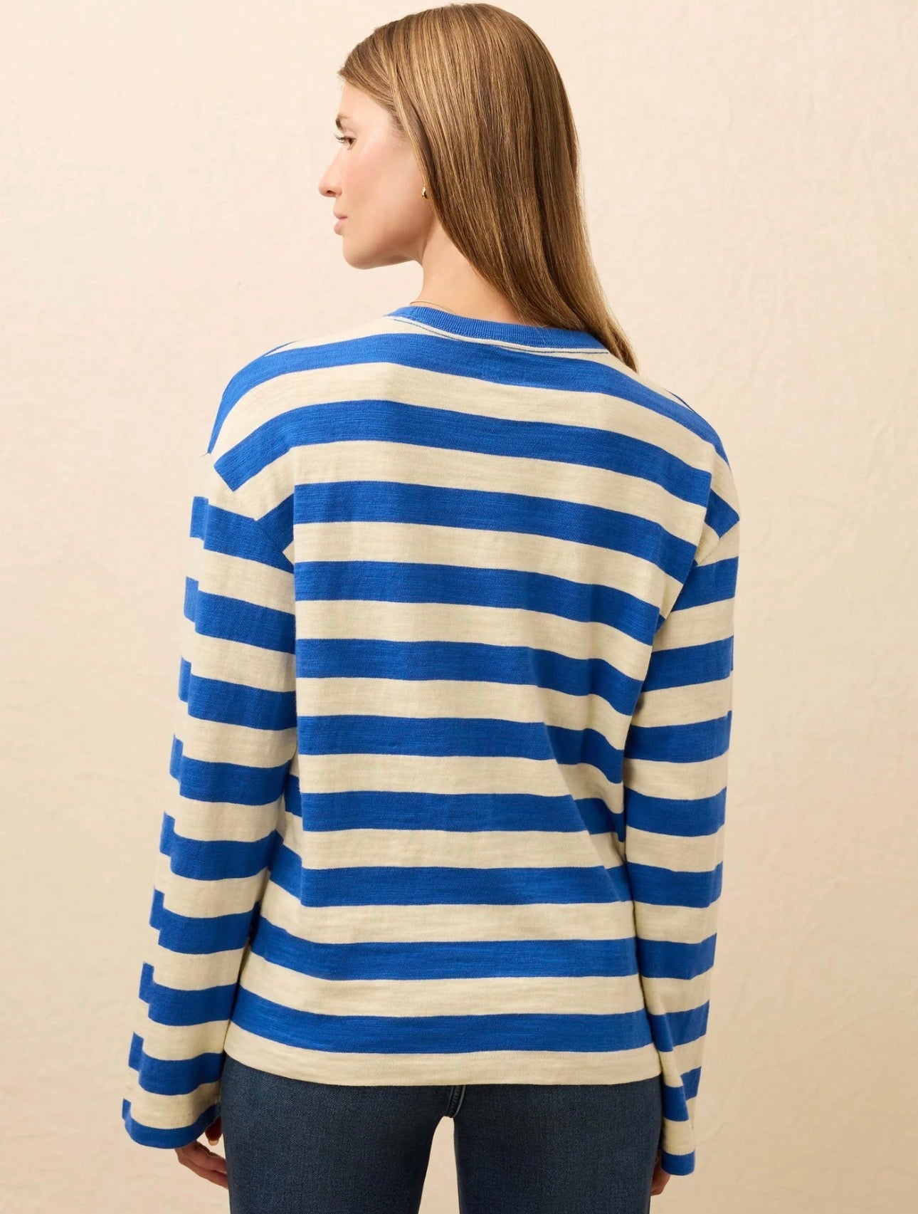 Faherty Sunwashed Slub Long-Sleeve Retro Tee - Sea Stripe - gilt+gossamer