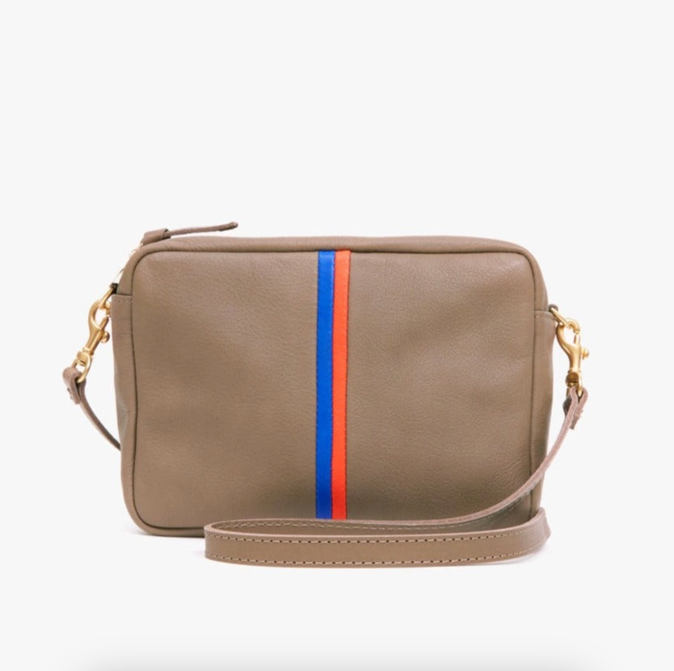 Clare V. Midi Sac in Taupe Mousse W/ Electric Blue & Poppy