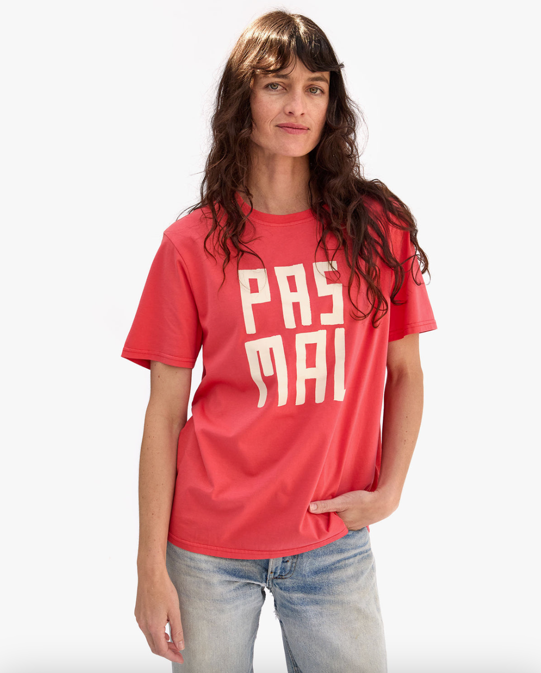 Clare V. Original Tee - Sunfaded Poppy w/ Cream Pas Mal