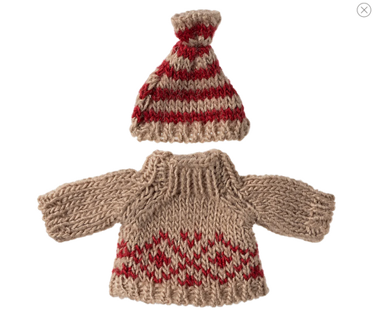 Maileg Knitted sweater and hat, Mum Mouse