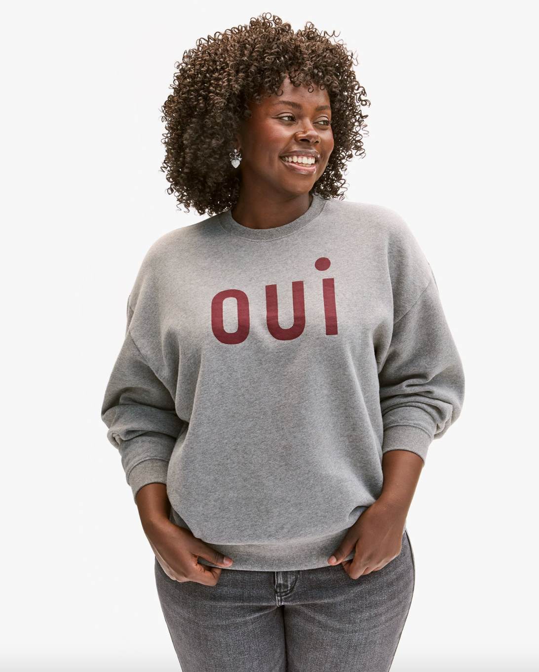 Clare V. Oversized Sweatshirt - Grey Melange w/ Bordeaux Oui