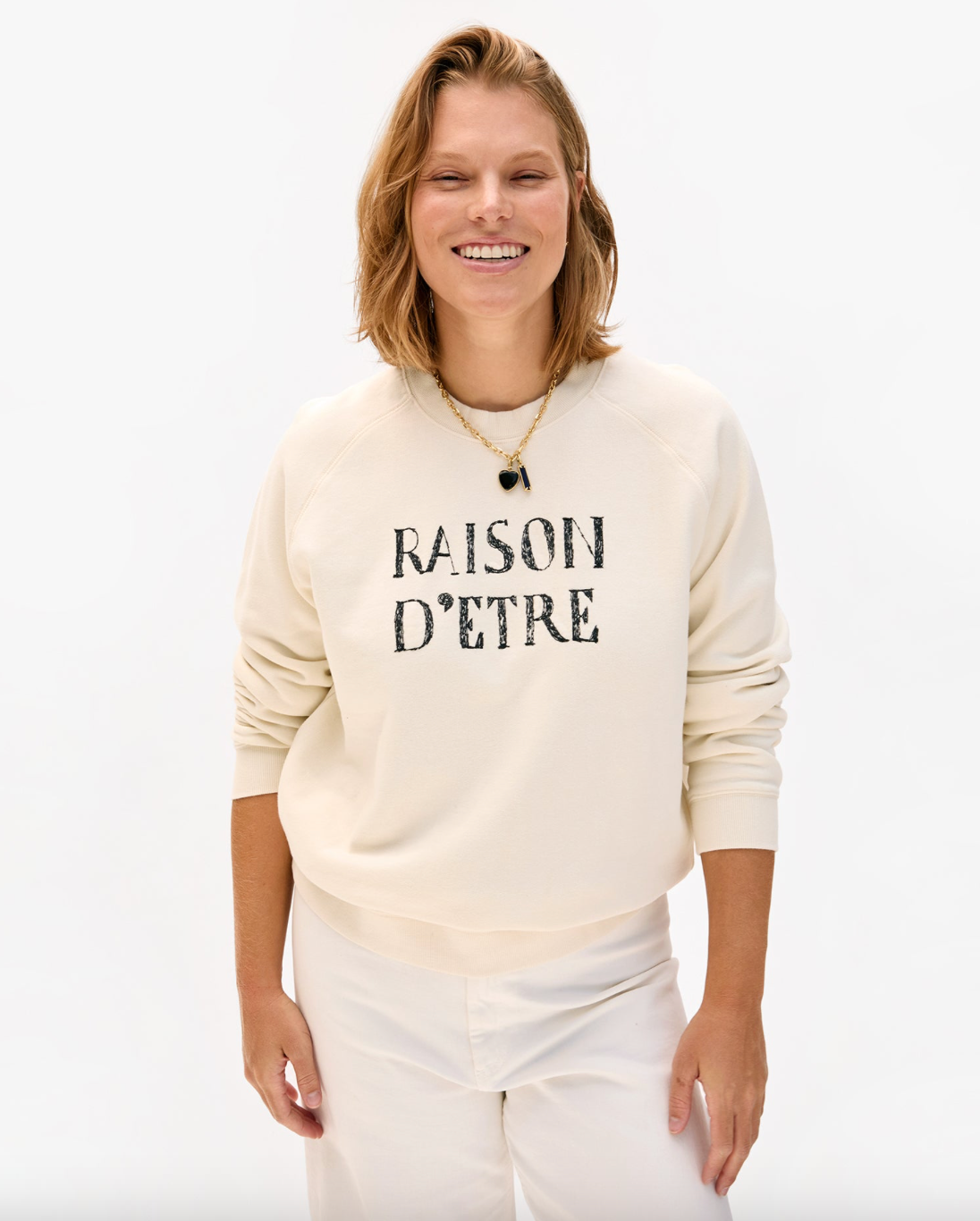 Clare V. Sweatshirt - Cream w/ Black Embroidered Raison D'Etre