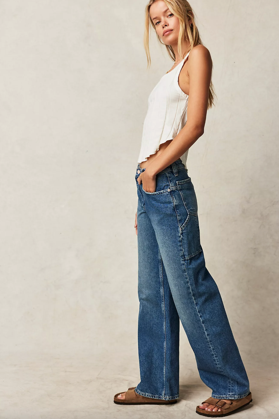 Free People Tinsley Baggy High-Rise Jeans - Hazey Blue