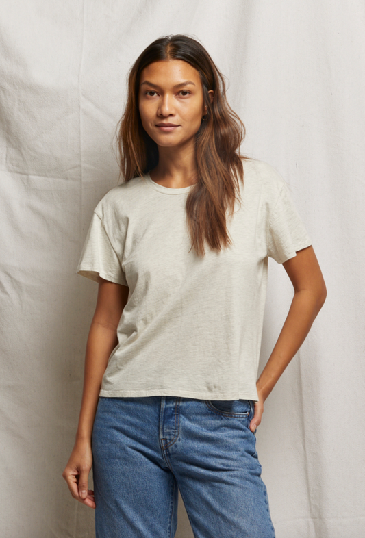 Perfect White Tee - Harley Crispy Lightweight Cotton Boxy Crew Tee - Oatmeal