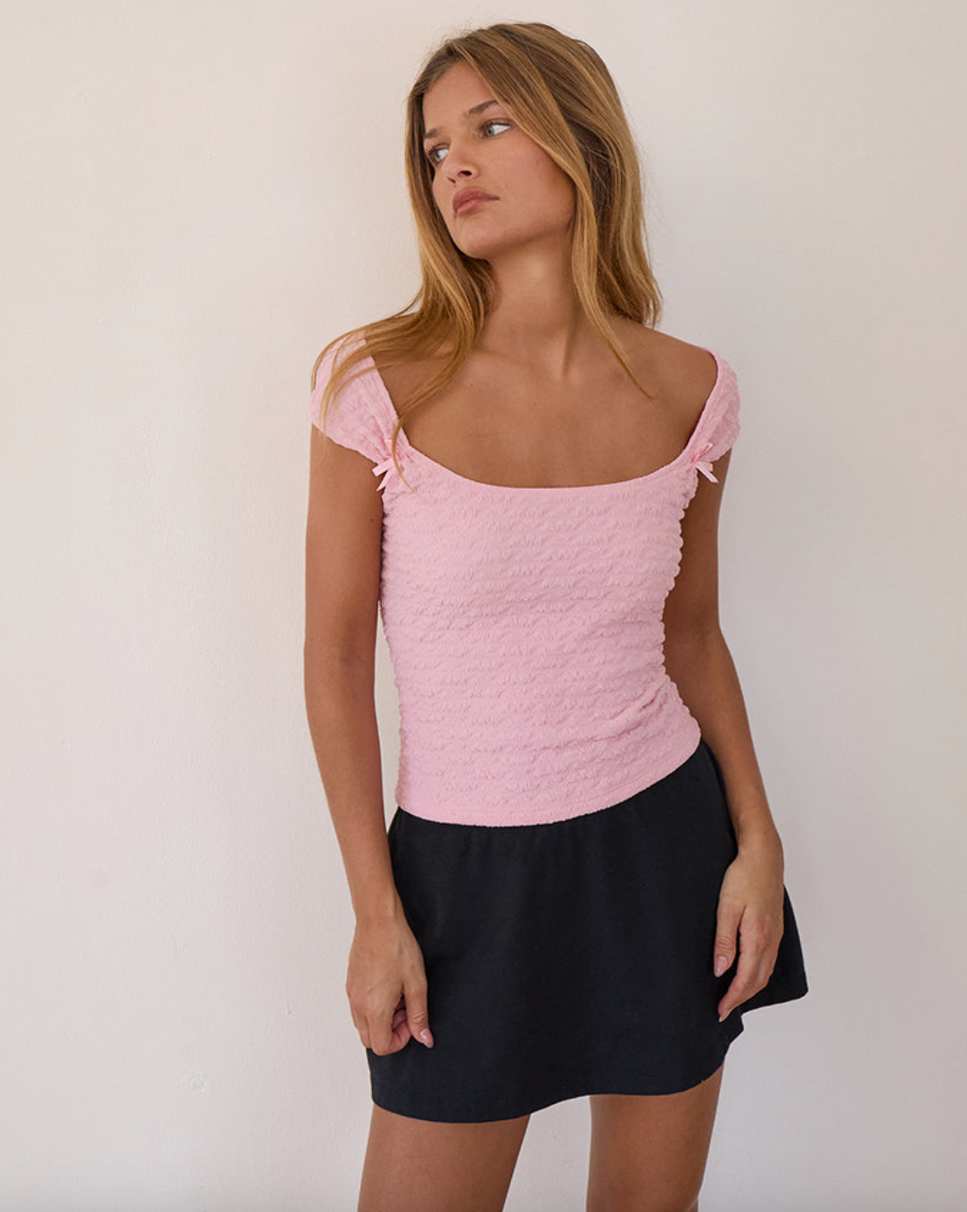 Kalisa Bow Top - Textured Pink