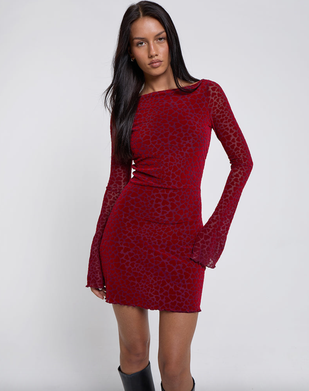 Sevila Long Sleeve Mini Dress - Heart Flock Maroon