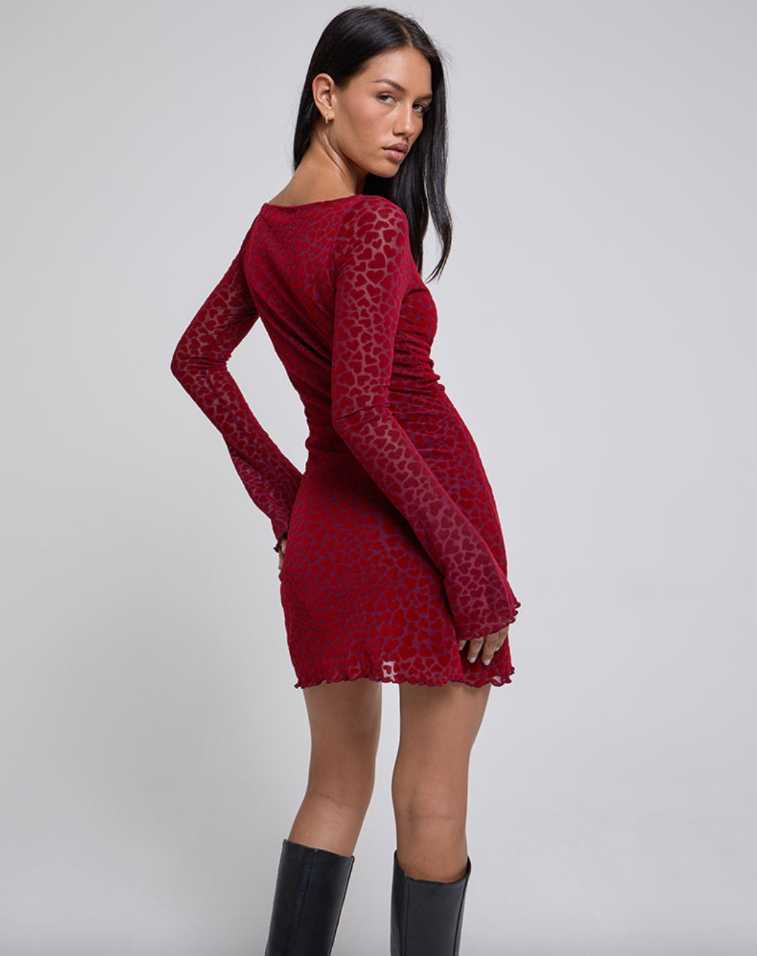 Sevila Long Sleeve Mini Dress - Heart Flock Maroon