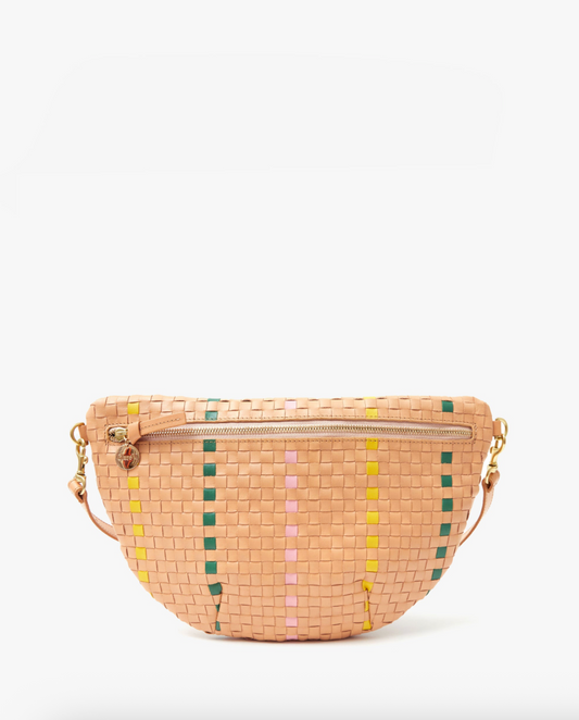 Clare V. Grande Fanny - Bisque Woven Checker w/ Stripe