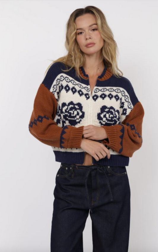 Sweet Rose Zip-Up Sweater