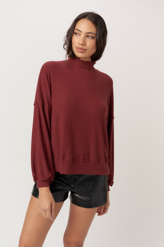Becca Cozy Rib Funnel Neck Top - Spiced Copper