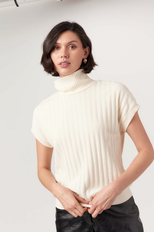 Forever Yours Funnel Neck Rib Tee - Oat