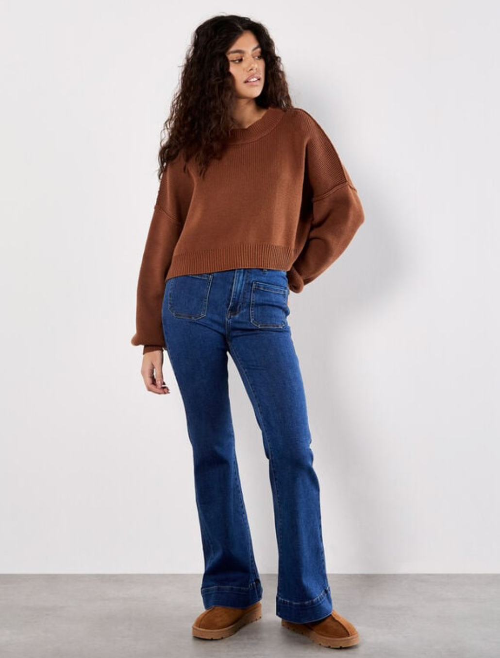 Apricot Cropped Drop Shoulder Jumper