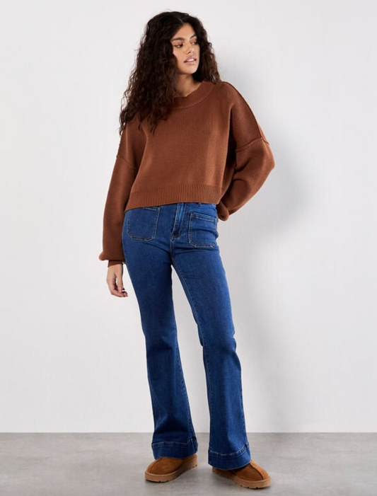 Apricot Cropped Drop Shoulder Jumper