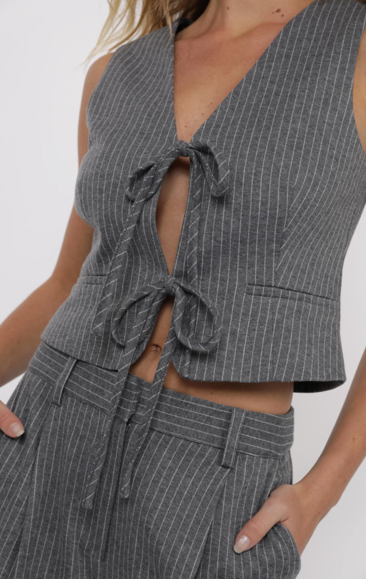 Day To Day Pinstripe Front Tie Vest Top