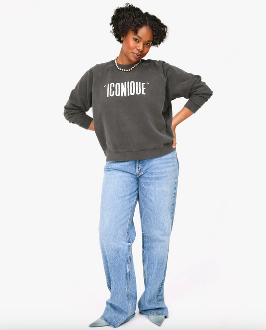 Clare V. Iconique Sweatshirt - Faded Black w/ Cream