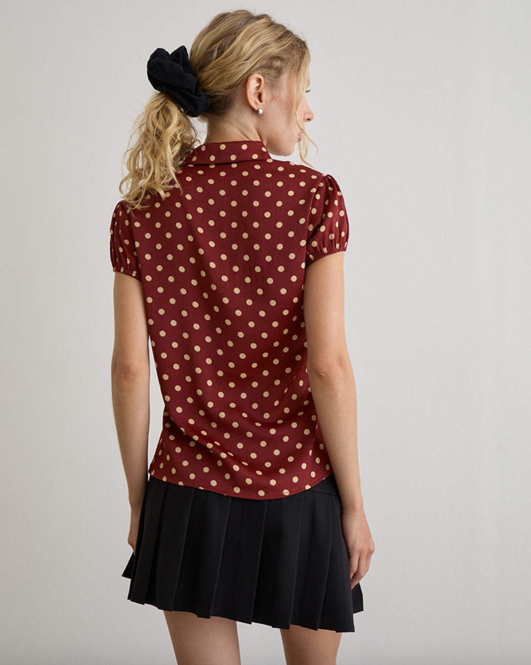 Motel Rocks Ulsan Fitted Shirt - Burnt Red With Polka Print