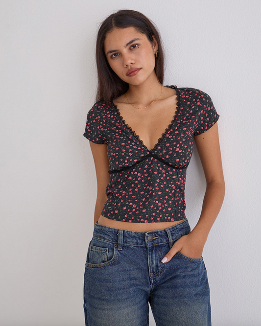 Motel Rocks Asani Top - Dark Pink Rose Black