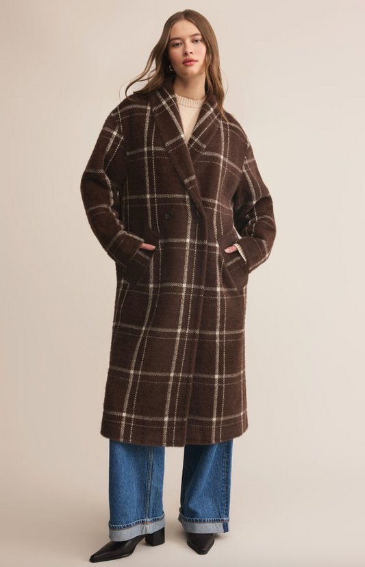 Mason Knit Plaid Coat - Coffee Bean