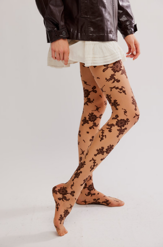 Free People Flocked Floral Tights