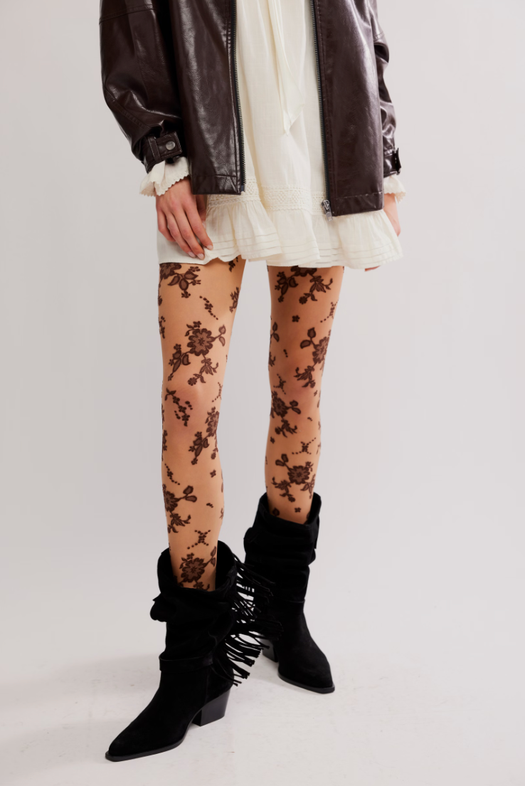 Free People Flocked Floral Tights