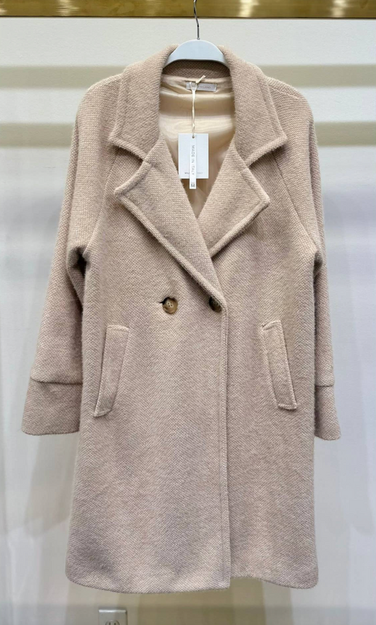 Milio Milano Faux Wool Pile Coat with Pocket - Beige
