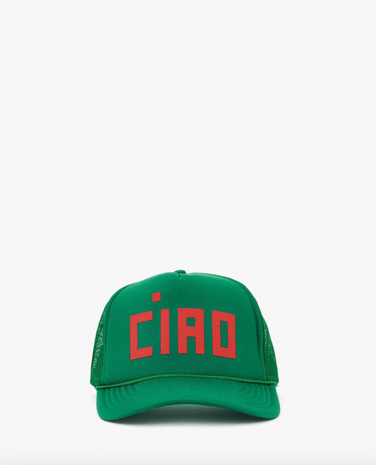 Clare V. Trucker Hat - Green w/ Poppy Ciao