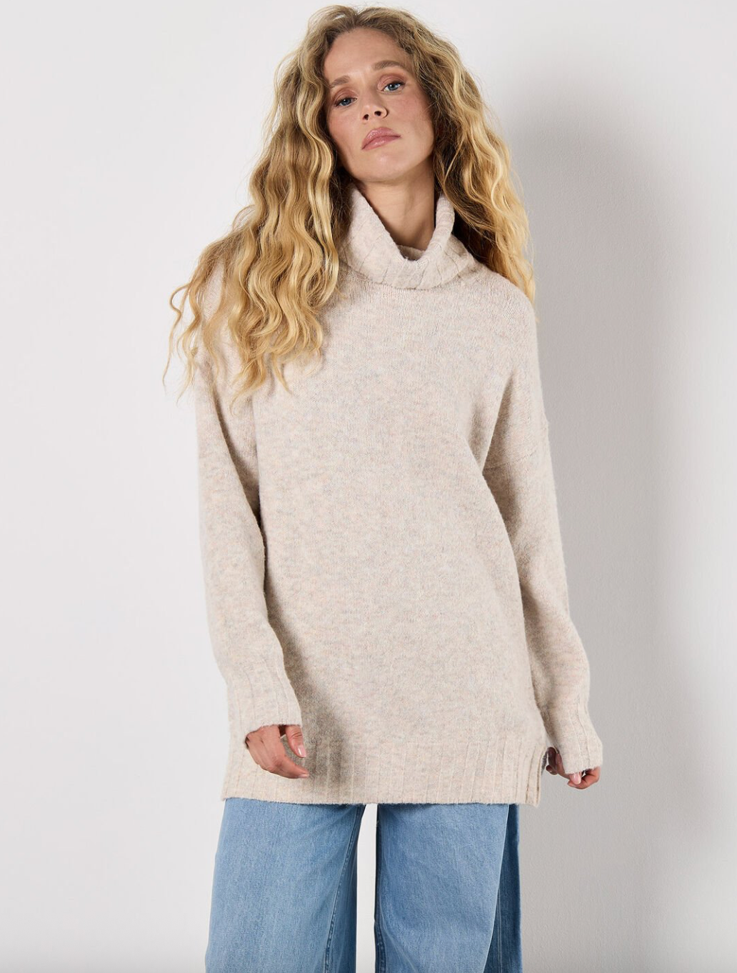 Apricot Oversized Roll Neck Tunic Jumper