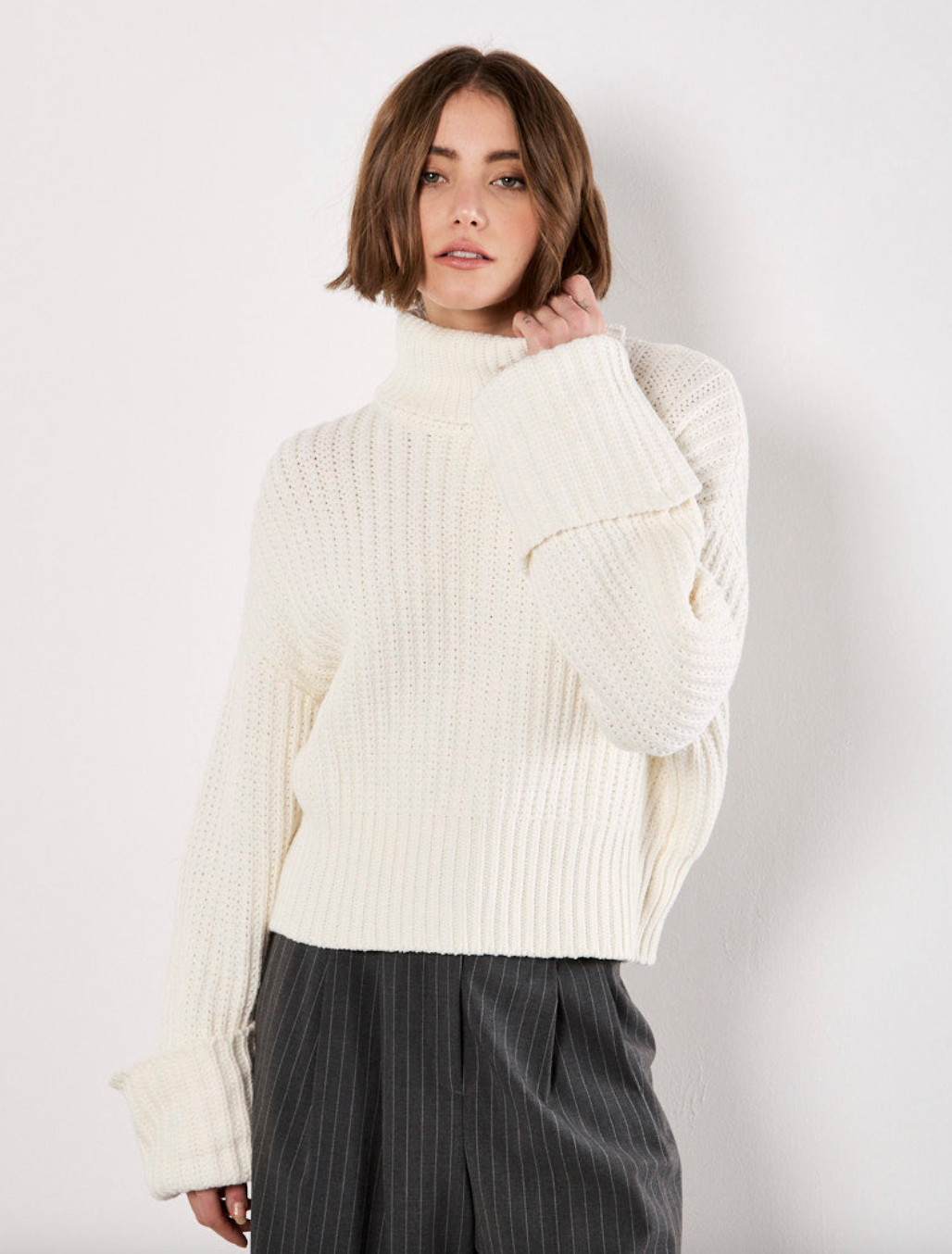 Apricot Chunky Knit Roll Neck Jumper