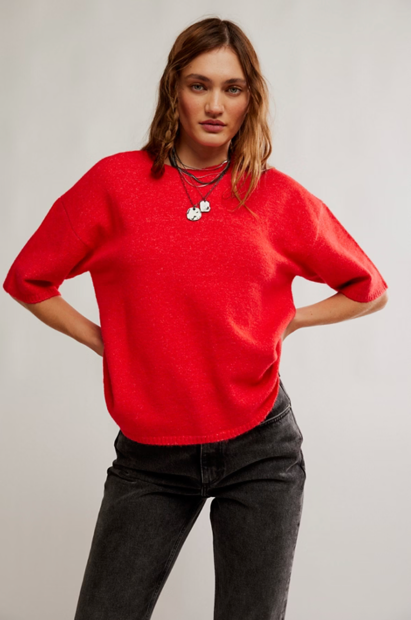 Free People Margot Sweater Tee - Cherry Pop Melange
