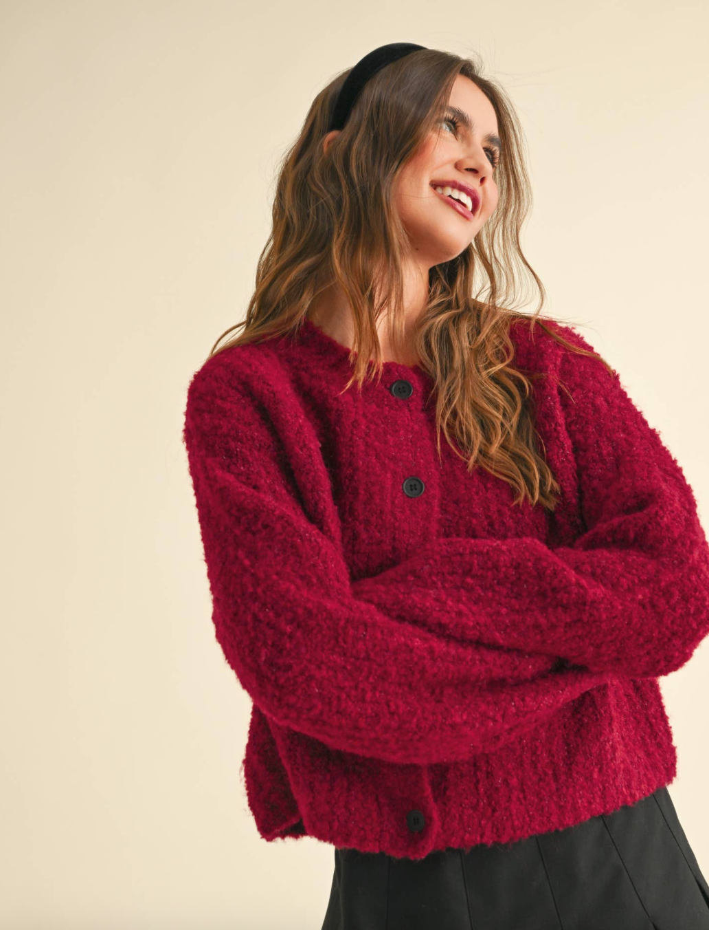 Miou Muse Roundneck Button Front Sweater Cardigan