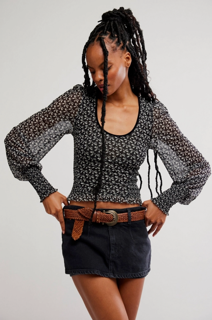 Free People Dottie Printed Long Sleeve Knit Top