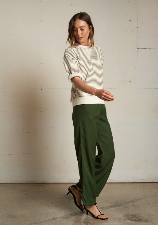 Perfect White Tee Rebecca Cotton Short Sleeve Sweatshirt - Green Stripe