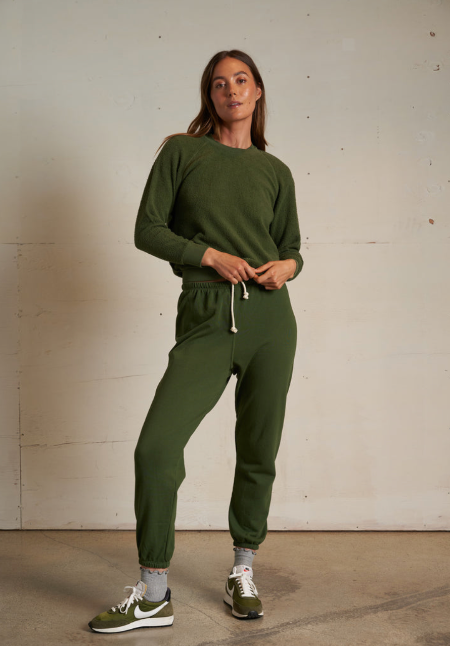 Perfect White Tee Ziggy Inside Out Fleece Shrunken Sweatshirt - Fern Green