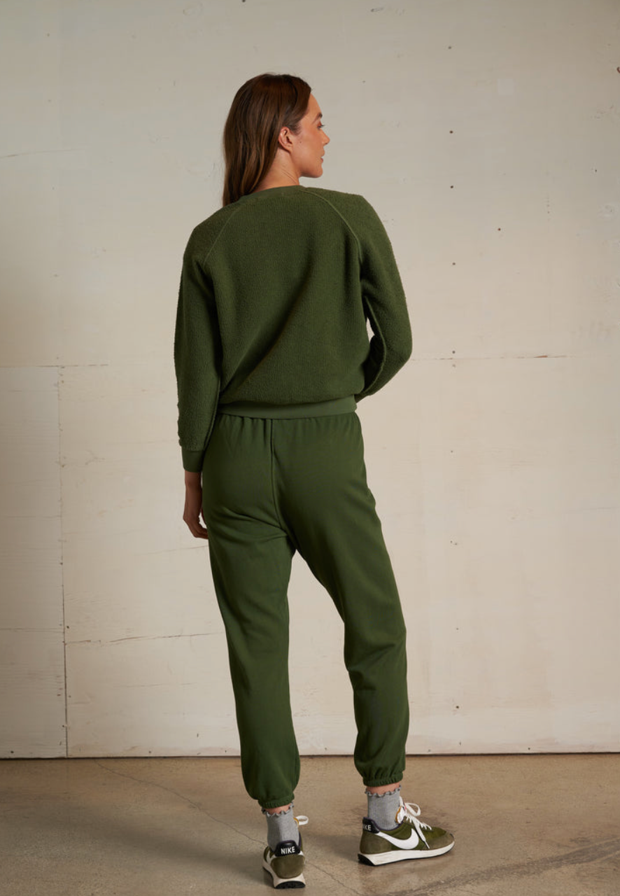 Perfect White Tee Ziggy Inside Out Fleece Shrunken Sweatshirt - Fern Green