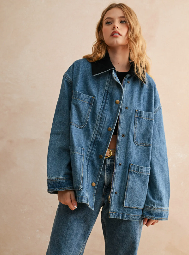 Kate Corduroy Collar Denim Utility Jacket