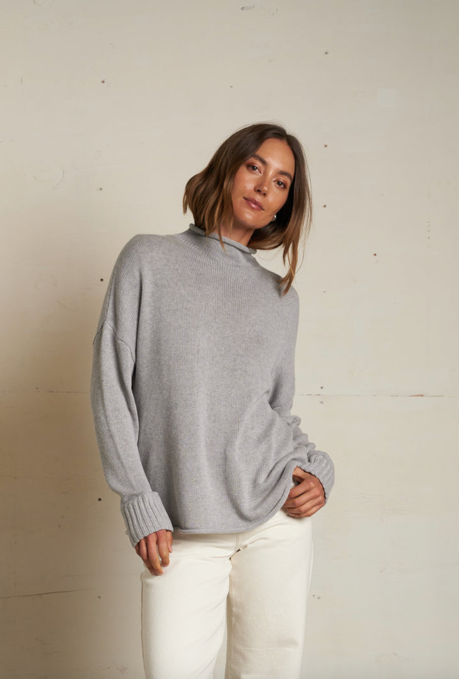 Perfect White Tee Nova Mock-Neck Sweater - Heather Grey