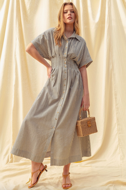 Brooke Brown Stripe Midi Dress - gilt+gossamer