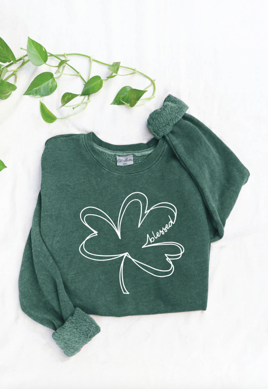 Oat Collective Blessed Clover Mineral Graphic Sweatshirt - Dusty Forest - gilt+gossamer