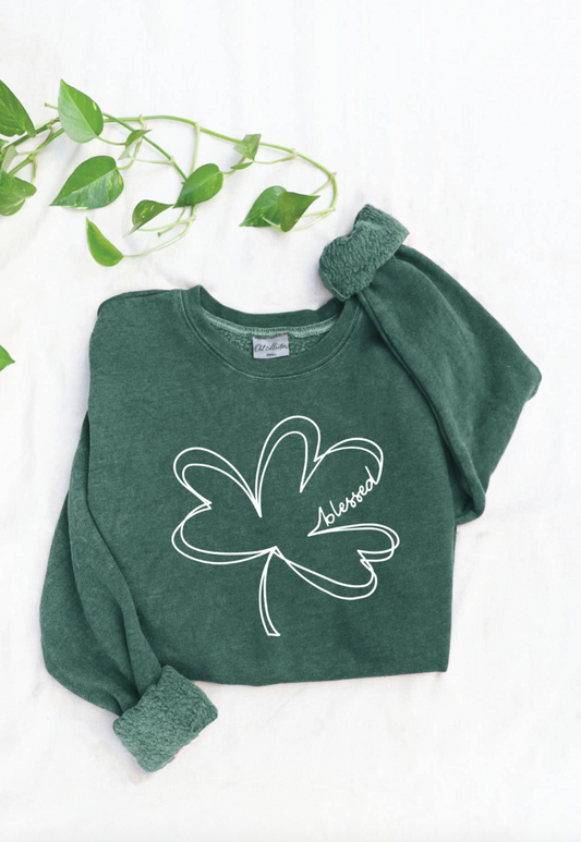 Oat Collective Blessed Clover Mineral Graphic Sweatshirt - Dusty Forest - gilt+gossamer