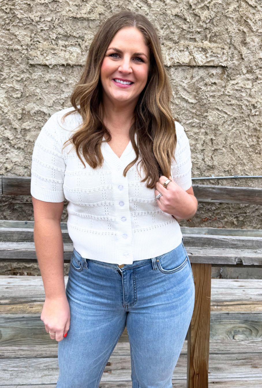 Apricot Stripe Pointelle Knit Cardi - gilt+gossamer