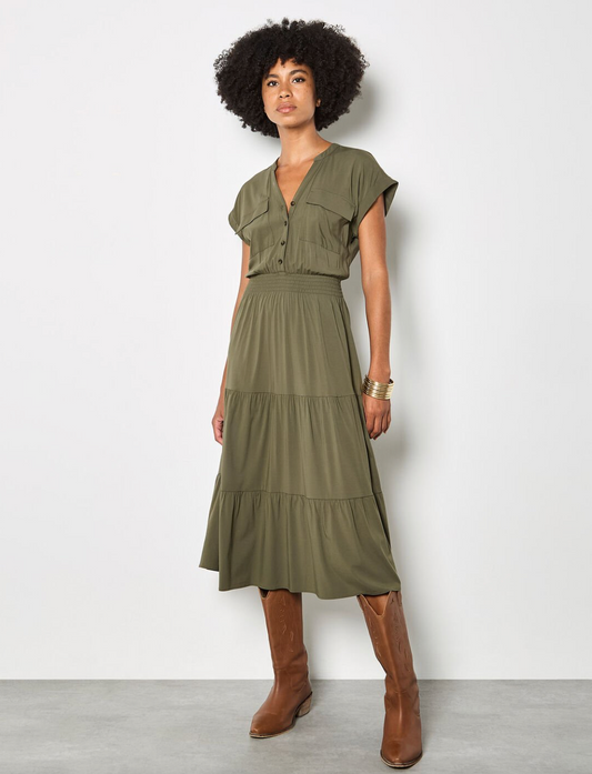 Apricot Tiered Utility Midi Dress - gilt+gossamer