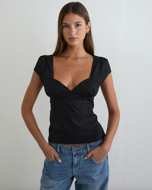 Motel Rocks Uliva Cap Sleeve Corset Top - Black - gilt+gossamer