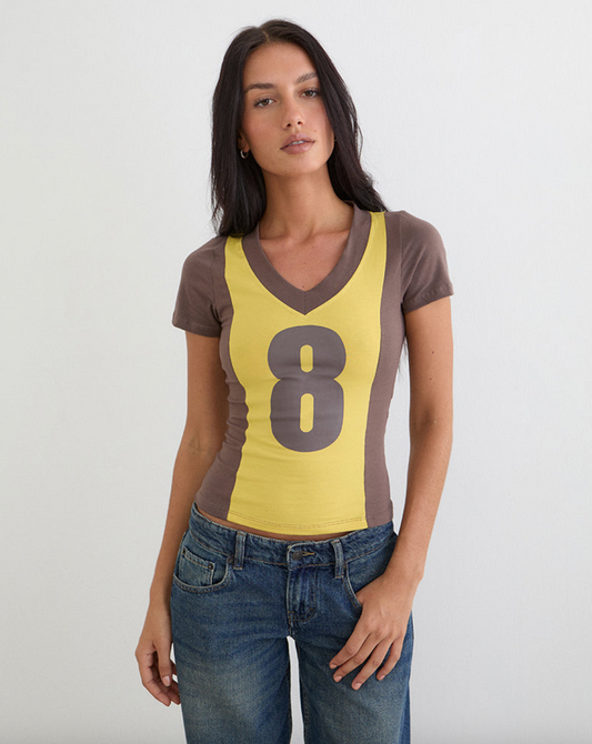 Motel Rocks Haloda V Neck Top - Sunflower Coffee Quartz Combination - gilt+gossamer