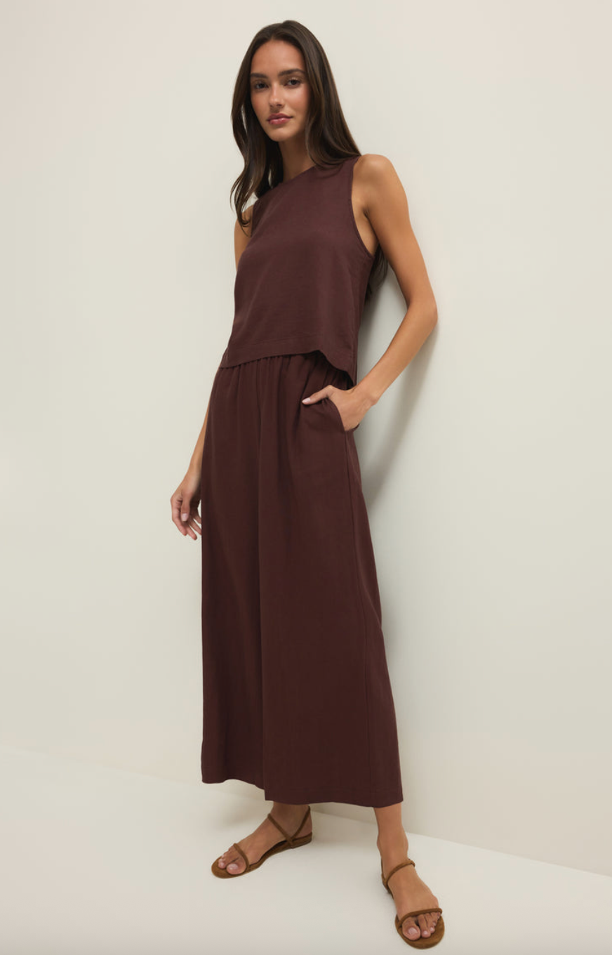Sloane Linen Cropped Tank - Chocolate Cherry - gilt+gossamer