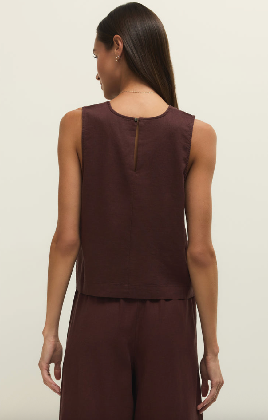 Sloane Linen Cropped Tank - Chocolate Cherry - gilt+gossamer