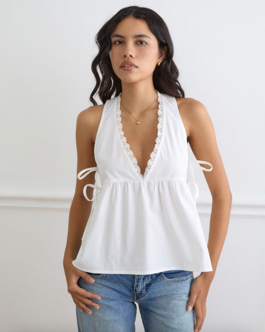 Motel Rocks Fahwa Blouse With Tie Side - Poplin White - gilt+gossamer