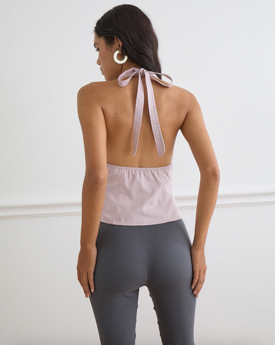 Motel Rocks Yung Halterneck Top - Cotton Twill Soft Pink - gilt+gossamer