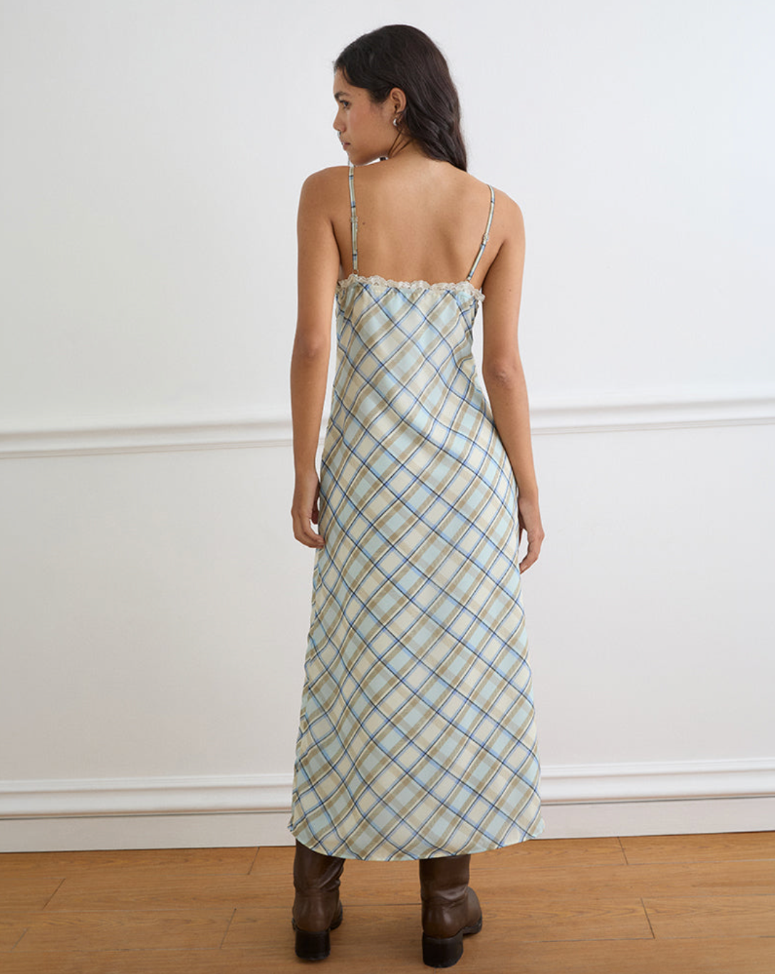 Motel Rocks Naska Maxi Dress - Chiffon Vintage Blue Check - gilt+gossamer