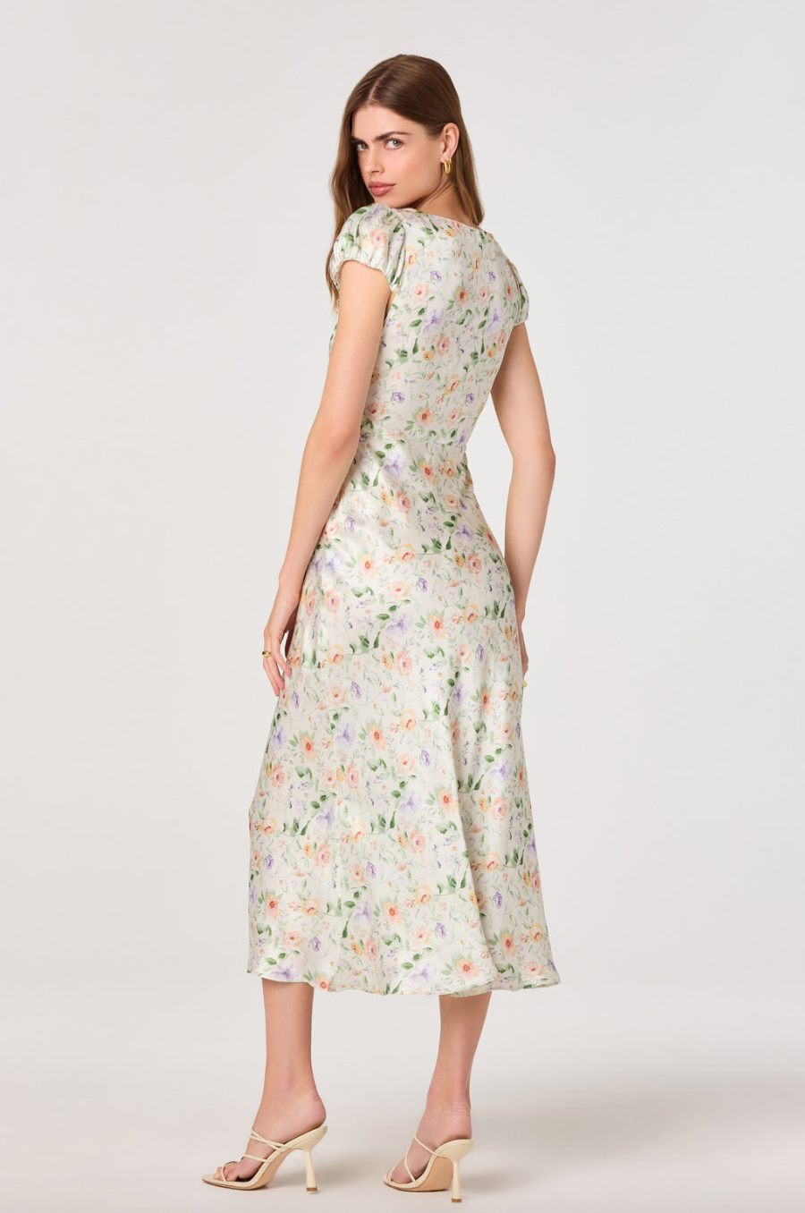 ASTR The Label Makaela Puff Sleeve Floral Satin Midi Dress - gilt+gossamer