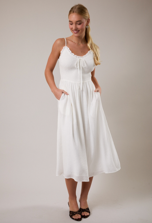 Jasmine Midi Dress with Cotton Lace Trim